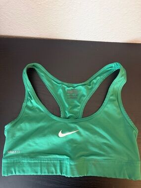 Nike Women's Green Racerback Sports Bra with White Swoosh